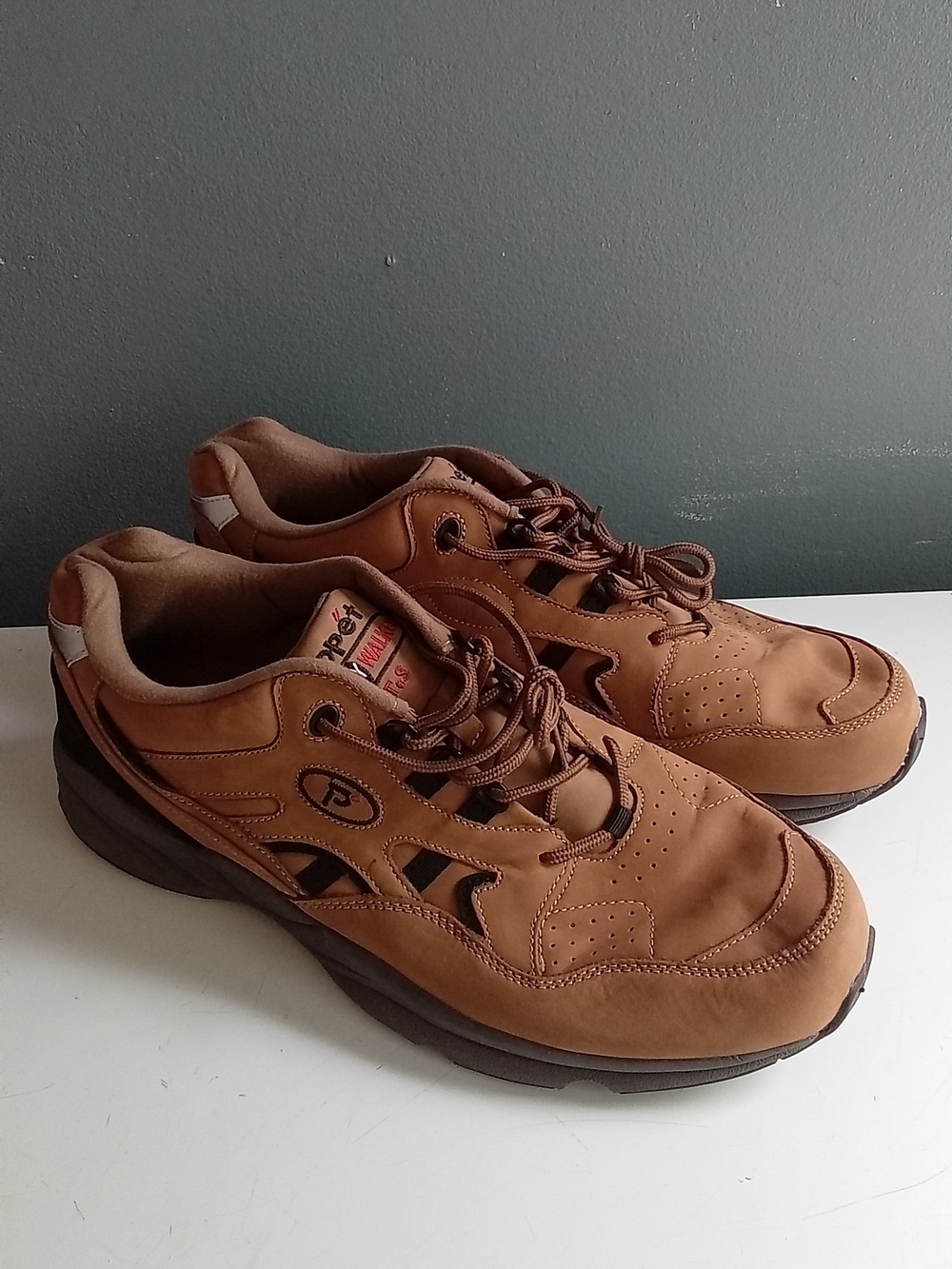 Propet Stability Walker Tan Nubuck Leather Walking Shoes‎ Sneakers Mens